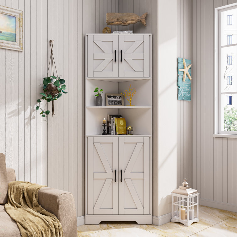 Gracie Oaks Fonnie Farmhouse Corner Cabinet 5 Tier Tall Storage